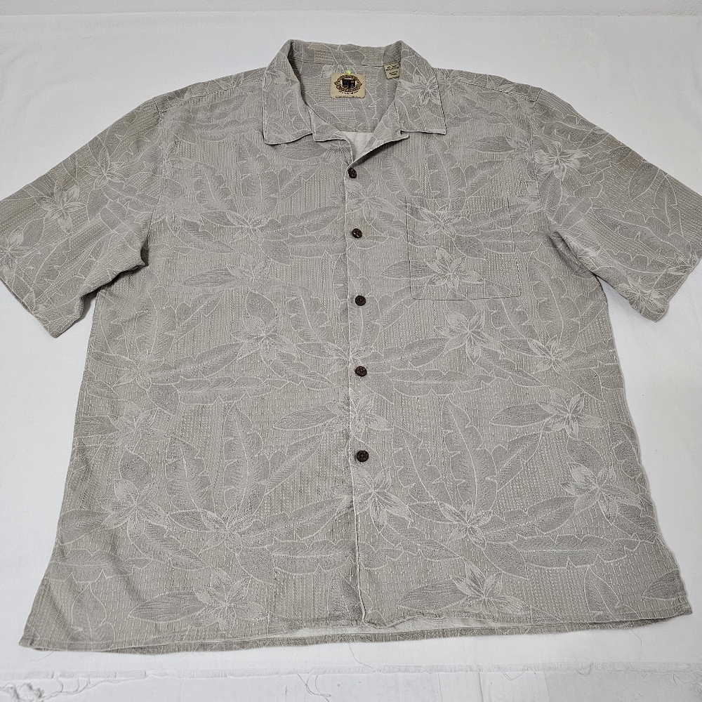Pusser's West Indies Hawaiian Laua Camp Shirt Men's Beige L - 2XL Slim-Fit Silk